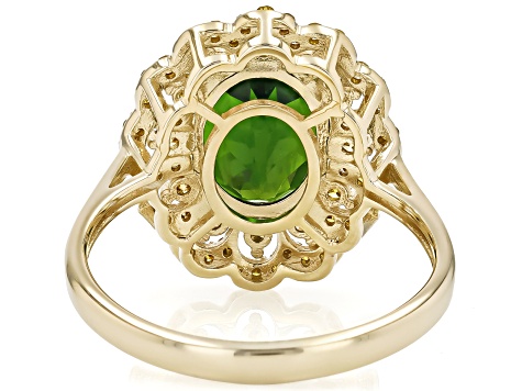Chrome Diopside With Yellow Diamond 10k Yellow Gold Ring 2.71ctw