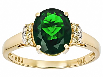 Picture of Green Chrome Diopside With Yellow Diamond 10k Yellow Gold Ring 2.44ctw