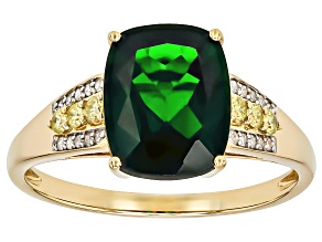 Chrome Diopside With Yellow Diamond 10k Yellow Gold Ring 3.00ctw