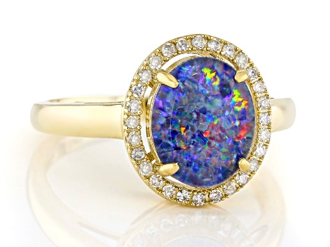 NEW Australian Opal & Moissanite outlet Set of 2 Rings in Platinum & Vermeil YG