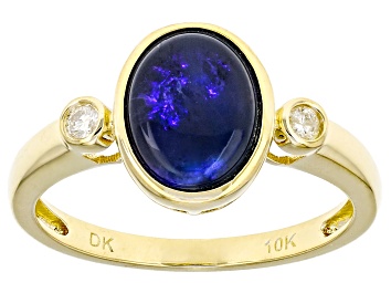 Picture of Australian Lightning Ridge Opal With White Diamond 10k Yellow Gold Ring 0.06ctw