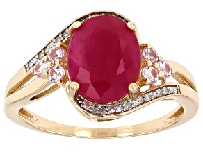 John Saul Ruby With Pink Sapphire With White Diamond 10k Yellow Gold Ring 3.71ctw