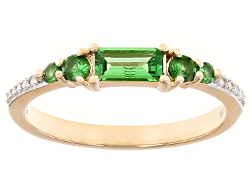 Picture of Tsavorite With White Diamond 10k Yellow Gold Ring 0.57ctw