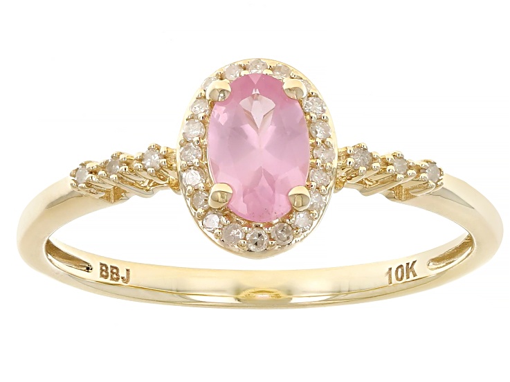 指輪・リング k10- rose sweet - Pink Spinel Ring Pink Spinel With White Diamond 10k Yellow Gold Ring 0.51ctw