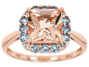 Morganite With Santa Maria Aquamarine With White Diamond 10k Rose Gold Ring 2.55ctw