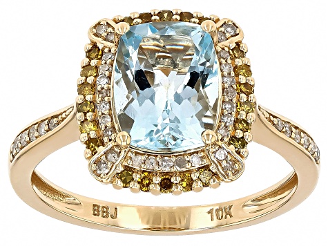 Aquamarine With Yellow And White Diamond 10k Yellow Gold Ring - CLG979 ...