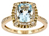 Aquamarine With Yellow And White Diamond 10k Yellow Gold Ring