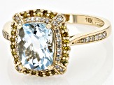 Aquamarine With Yellow And White Diamond 10k Yellow Gold Ring