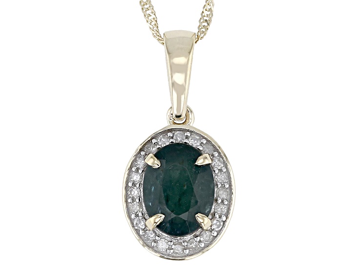Grandidierite With White Diamond 10k Yellow Gold Pendant With Chain1.21ctw