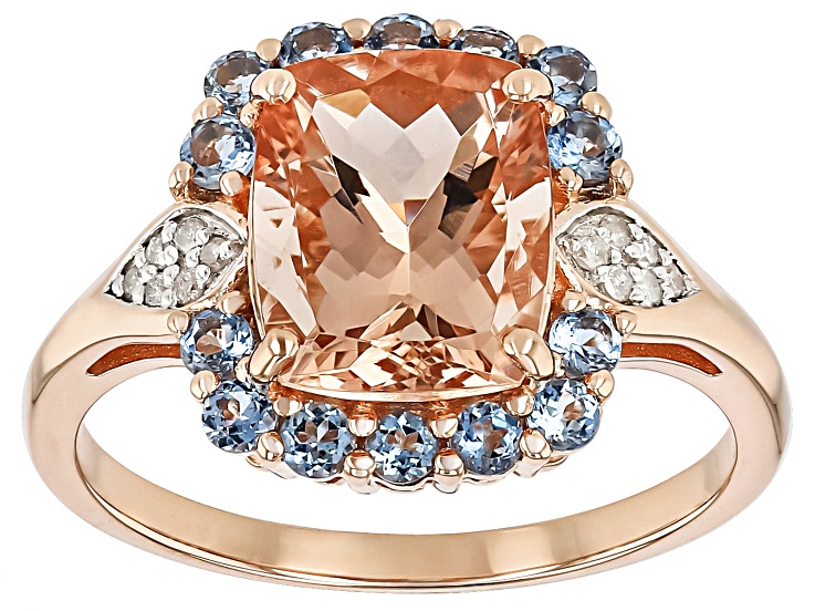 Morganite With Santa Maria Aquamarine and Diamond 10k Rose Gold