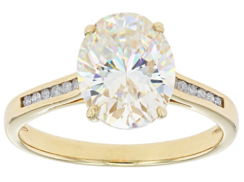 Strontium Titanate With White Diamond 10k Yellow Gold Ring 3.32ctw
