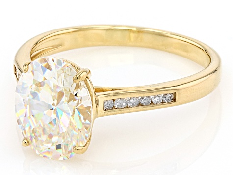 Strontium Titanate With White Diamond 10k Yellow Gold Ring 3.32ctw