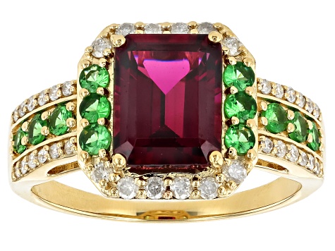 Melissa's Holiday Grape Color Garnet With Tsavorite With White Diamond 14k Yellow Gold Ring 3.22ctw