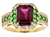 Melissa's Holiday Grape Color Garnet With Tsavorite With White Diamond 14k Yellow Gold Ring 3.22ctw