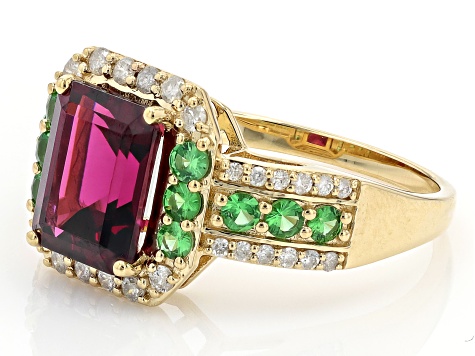 Melissa's Holiday Grape Color Garnet With Tsavorite With White Diamond 14k Yellow Gold Ring 3.22ctw