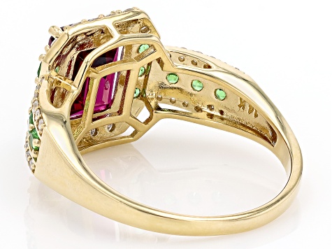 Melissa's Holiday Grape Color Garnet With Tsavorite With White Diamond 14k Yellow Gold Ring 3.22ctw