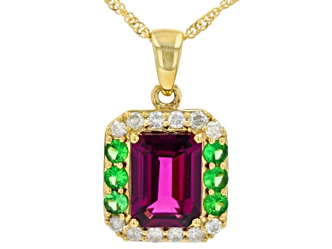 Melissa's Holiday Grape Color Garnet, Tsavorite, Diamond 14k Yellow Gold Pendant With Chain 1.99ctw