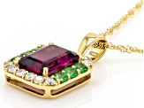 Melissa's Holiday Grape Color Garnet, Tsavorite, Diamond 14k Yellow Gold Pendant With Chain 1.99ctw