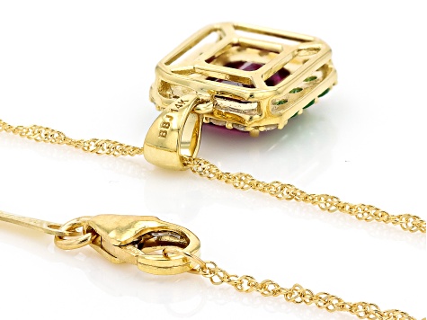 Melissa's Holiday Grape Color Garnet, Tsavorite, Diamond 14k Yellow Gold Pendant With Chain 1.99ctw