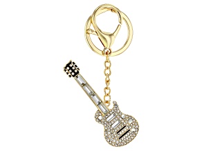 Back the Beat™ White Crystal, Gold Tone Electric Guitar Key Chain