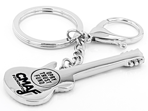 Back the Beat™ White Crystal, Silver Tone Electric Guitar Key Chain