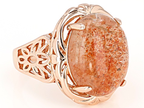 Red Sunstone Solitaire Copper Ring