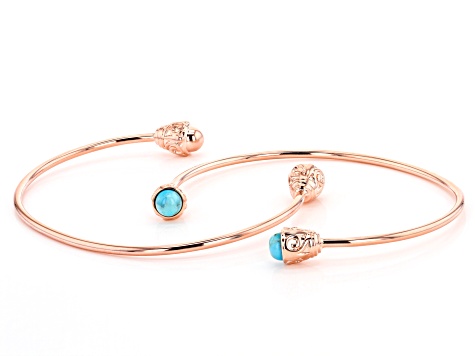 Turquoise And Copper Stackable 5 Cuff Bracelets Set