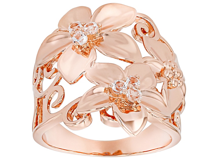 White Topaz Copper Flower Ring 0.20ctw - COP1173 | JTV