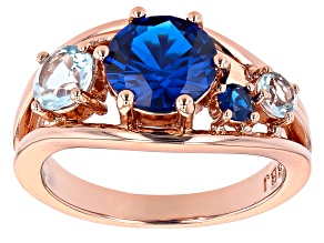 Blue Lab Created Spinel & Sky Blue Topaz Copper Ring 2.86ctw