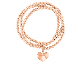 Copper Beaded Heart Charm Stretch Bracelet