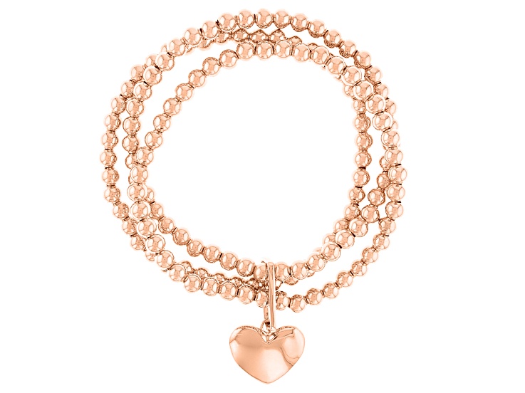 Copper Beaded Heart Charm Stretch Bracelet - COP1233 | JTV.com