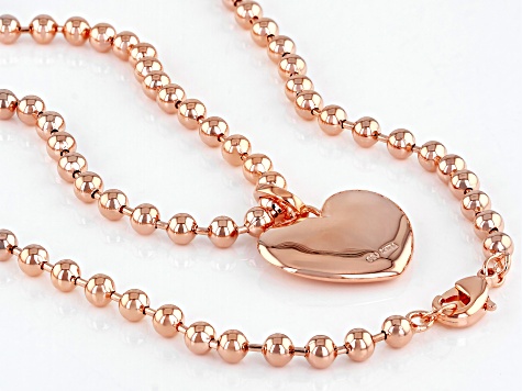 Copper Beaded Heart Charm Necklace