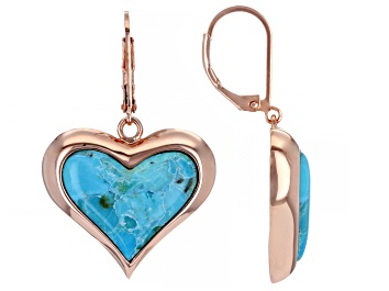 Picture of Heart Shape Turquoise Copper Earrings 19x16mm