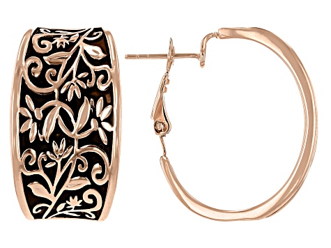 Copper Floral Design With Black Enamel Earrings