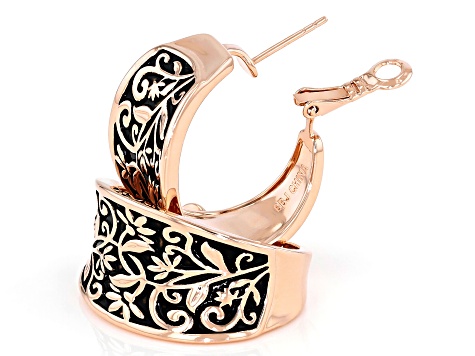 Copper Floral Design With Black Enamel Earrings