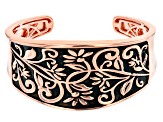 Copper Floral Design W/ Black Enamel Cuff Bracelet