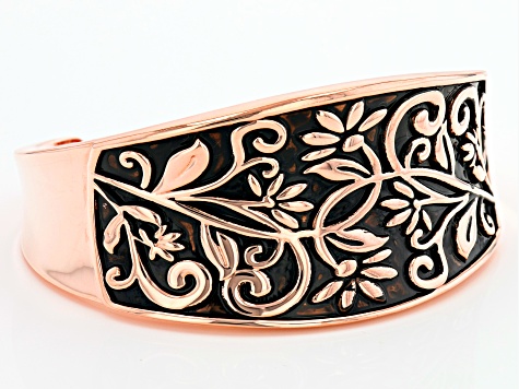 Copper Floral Design W/ Black Enamel Cuff Bracelet
