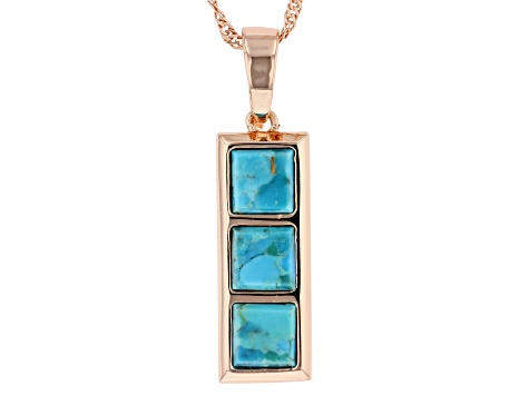 Square Turquoise Inlay Copper Enhancer With 18" Chain