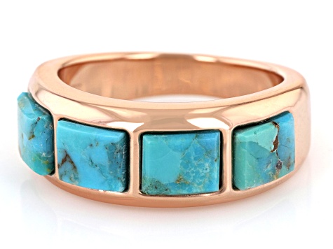 Square Turquoise Inlay Copper Band Ring