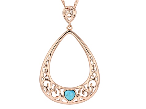 Heart Shaped Blue Turquoise Copper Pendant With 18" Chain