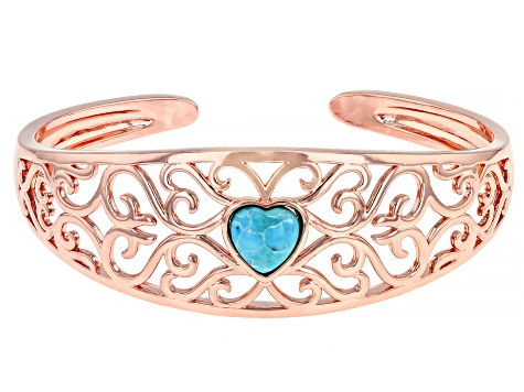 Heart Blue Turquoise Copper Cuff Bracelet