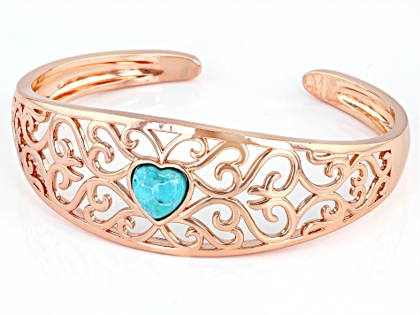 Heart Blue Turquoise Copper Cuff Bracelet