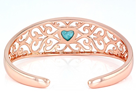 Heart Blue Turquoise Copper Cuff Bracelet