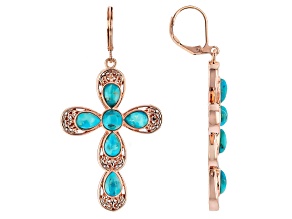 Blue Turquoise Copper Cross Earrings
