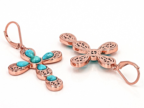 Blue Turquoise Copper Cross Earrings