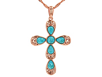 Picture of Blue Turquoise Copper Cross Pendant With Chain