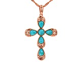 Blue Turquoise Copper Cross Pendant With Chain