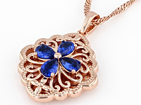Blue Lab Created Spinel Copper Pendant With 18" Chain 1.29ctw