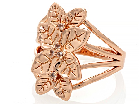White Topaz Copper Floral Design Ring 0.09ctw
