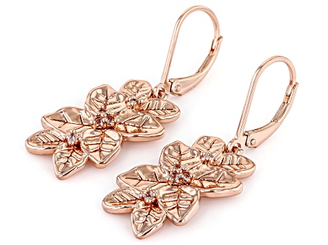 White Topaz Copper Floral Earrings 0.17ctw